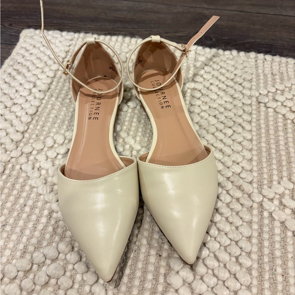 Journee Collection Pointed Toe Ballet Flat in Bone | Bridal Flat Shoes - Picture 7 of 11